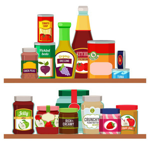 超市。隔貨架產品和飲料。矢量